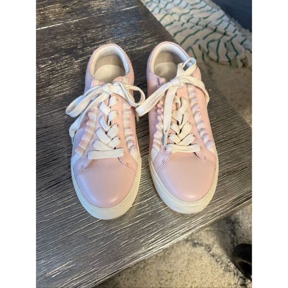 Tory Burch Sport Pink Leather Ruffle sneaker sz 9.5 EUC - Picture 2 of 8